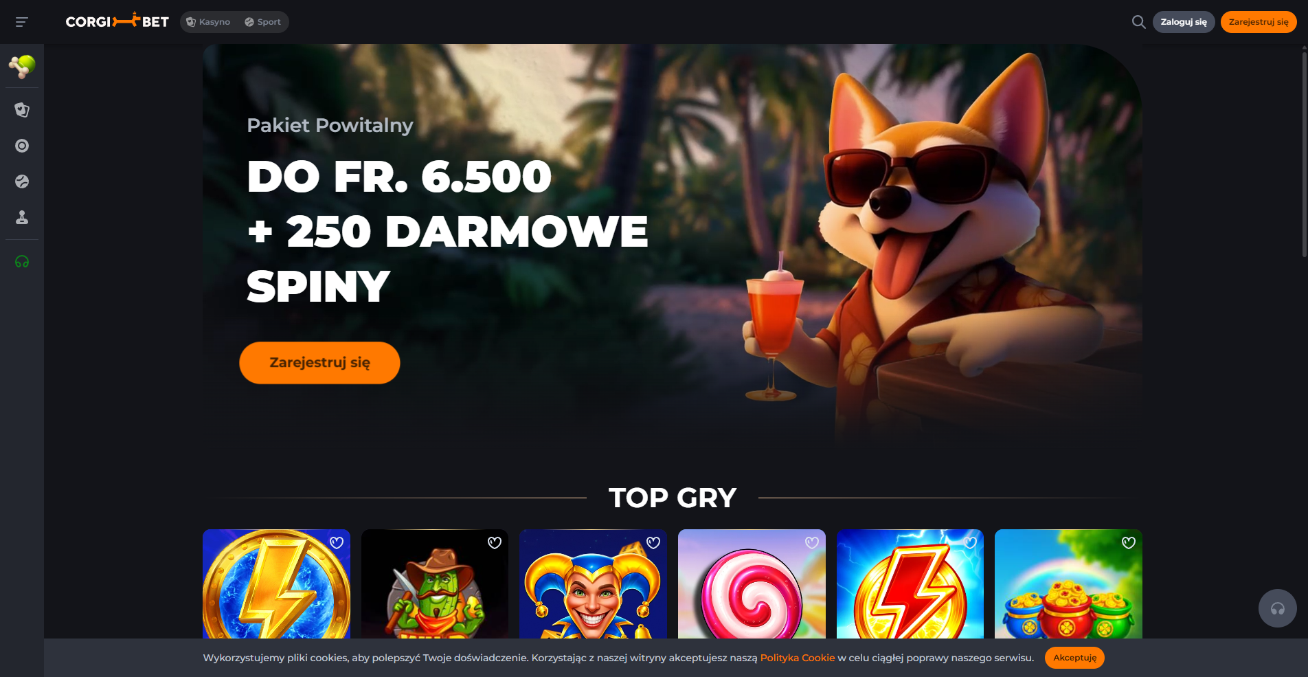 Corgibet casino home page